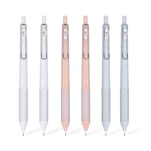 6pcs Gel Pen set, Black Ink Pens 0.18mm /0.28mm / 0.38mm Ultra Fine point Smooth Writing Pens with Silicone Grip, Retractable Cute Pens for Journaling NoteTaking sketching drawing stationery