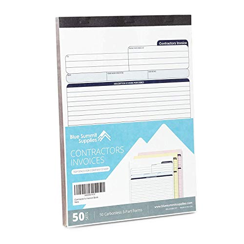 Blue Summit 3-Part Carbonless Contractor Invoice Book, 50 Sets