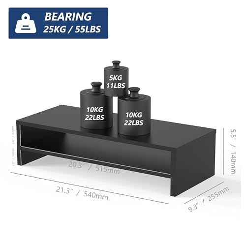 FITUEYES Monitor Stand - 2 Tier Computer Monitor Riser with 21.3 Inch Shelf, Wood Desktop Stand for Laptop Computer Screen, Desk Organization, Office Supplies