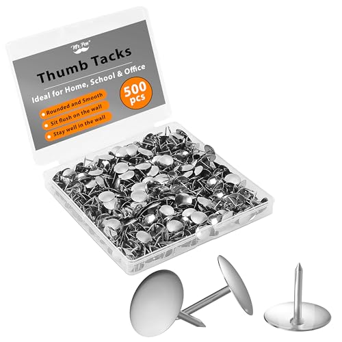 Mr. Pen Thumb Tacks, Silver, 500 Pack - Flat Push Pins Bulk