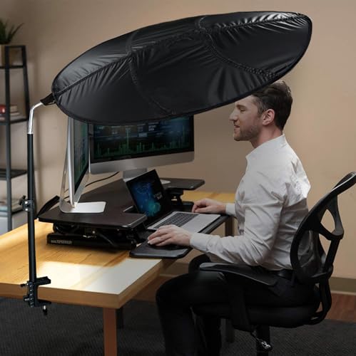 VSUNTENT Office Cubicle Shade Light Cover – Leaf Shape Anti-Glare Desk Shield (Black Leaf) with Clamp