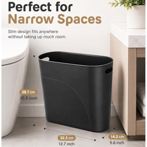 ROYFACC Black Slim 3.2 Gallon Plastic Trash Can with Handles, 2 Pack