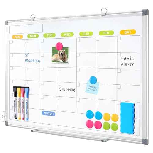 Dry Erase Calendar Whiteboard for Wall, WALGLASS 24" x 18" Magnetic White Board, Monthly Dry Erase Calendar with Silver Aluminum Frame, Double-Sided Hanging Portable Board for Office, Home, School