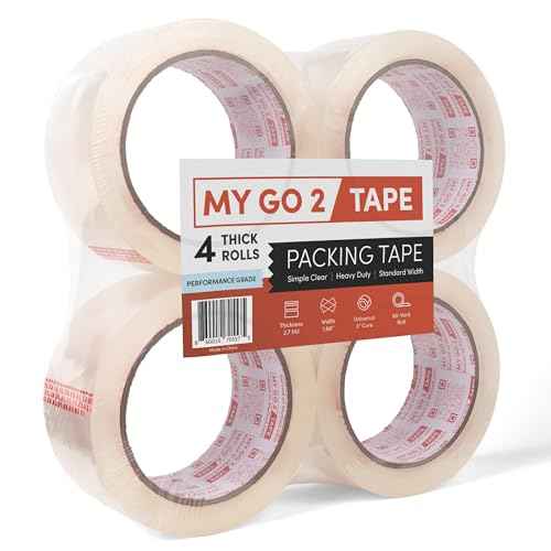 My Go 2 Heavy Duty Packing Tape, 4 Pack, 60 Yard Rolls, Clear, 2.7 MIL, Carton Tape Refill for Shipping, Mailing, Packaging and Moving