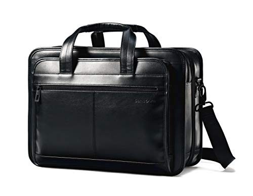 Samsonite Black Leather Expandable Briefcase, 15.6" Laptop Ready