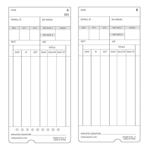 100pk Compatible Time Cards for Nile Products 4500PP Electronic Time Clock - Double-Sided, 3.37 x 7.37 Inches