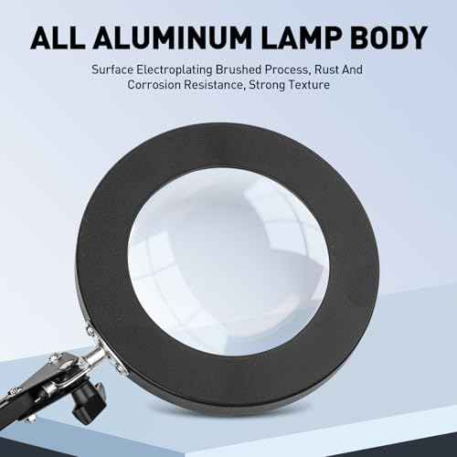 10X Magnifying Glass with Light, 1,800 Lumen 3 Color Stepless Dimming, 4.2 Inch Real Glass Lens LED Lighted Magnifier, Adjustable Swing Arm with Clamp Desk Lamp for Craft Repair Crochet Puzzles