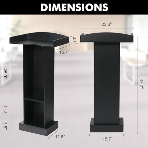 BEQUZON Podium Stand with Heavy Wooden Base – Black-classic, 47.2" Lectern for Church, Classroom, Wedding Speech