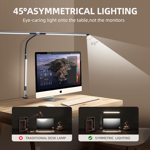LED Desk Lamps for Home Office, 360¡Æ Rotatable Double Head Desk Light with Clamp, 25 Lighting Modes Gooseneck Monitor Smart Light, 24W Architect Table Lamp for Workbench Drafting Study