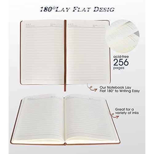 Lined Journal Notebook for Women Men,256 Pages A5 Hardcover Leather Journals for Writing,Travel,Business,Work & School,College Ruled Notebooks for Note Taking,Diary Notepad 5.7"¡¿8.3"(Brown)