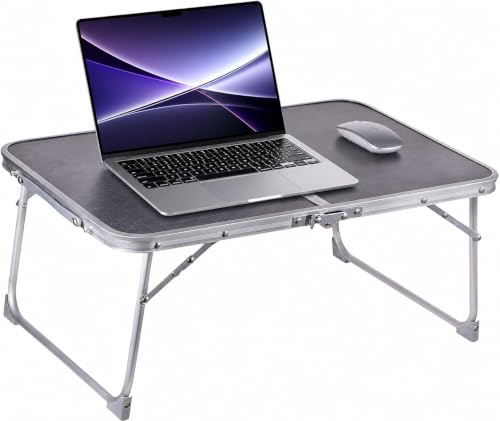 Gray Foldable Laptop Desk with Hidden Storage - Portable Bed Table