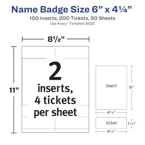 Avery Name Badge Inserts 6 x 4.25 in, 100 White Inserts (Variation: 100 inserts)