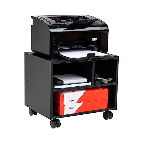 Mind Reader Rolling Printer Cart, Utility Cart, Printer Stand, Under Desk Storage, Office, MDF, 16" L x 12" W x 13.75" H, Black