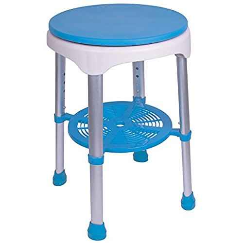 Healthline Round Bath Stool Shower Chair, Compact Shower Stool and Bench 350 Lbs - Small Bathtub Stool Chair for Shower, Non-Slip Seat, 360 Degree Rotating Padded Seat, Adjustable Height