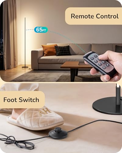 EDISHINE Black 57.5” Dimmable Floor Lamp with Remote, 7 CCT & Adjustable Brightness