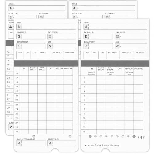 300 Time Cards for uPunch HN4000/HN2000/HN2500/HN4500 Clocks - Pack of 300