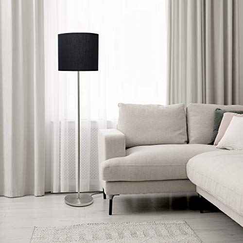 Simple Designs LF2004-BLK-LB 57" Traditional Brushed Nickel Stick Floor Lamp with Black Shade for Living Room, Hallway, Entryway, Bedroom, Office, with Feit LED Bulb Included
