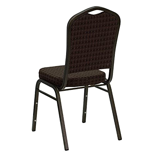 Flash Furniture HERCULES Series Crown Back Stacking Banquet Chair in Brown Patterned Fabric - Gold Vein Frame