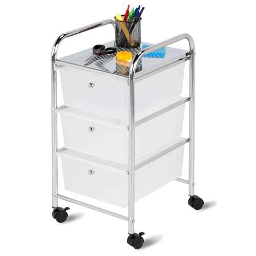 Honey-Can-Do 3-Drawer Plastic Storage Cart on Wheels,Silver