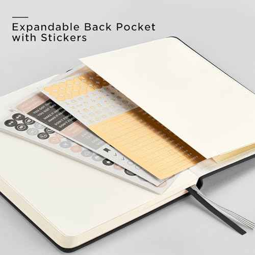 &And Per Se Dotted Journal Notebook (10 packs), A5 Hardcover Leather Bullet Dotted Journal, 160 Pages 100GSM Thick Paper, 3 Sheets of Stickers Included - 5.7'' x 8'' (Black)