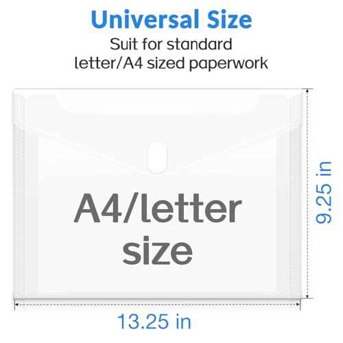 Sooez 6 Pack Plastic Envelopes File Folders, Rainforced Clear Folder Important Document Organizer, A4 Letter Size Bill Receipt Paper Holder Organizer Folder with Closure for School Office