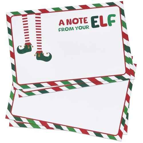 Gift Boutique - 50 Count Christmas Elf Notes Cards To Kids 4" x 6" Cardstock Magical Elves Letters, A Note From Your Elf Legs Design for Students, Surveillance Report & Kids Activities Stationery Set