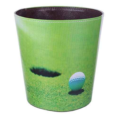10L/2.64 Gallon Trash Can, Decorative Waste Basket, PU Leather Waste Paper Basket, Waterproof Garbage Can for Bathroom, Bedroom, Office, Kitchen and Living Room - Golf