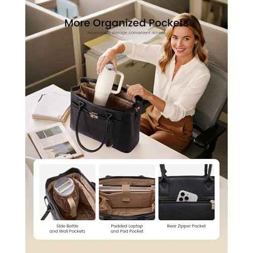 LOVEVOOK Laptop Tote Bag for Women, Large Computer Work Bag for Teacher Nurse Business PU Leather Brifecase Handbag