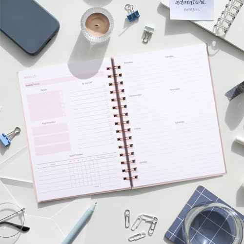 Undated Weekly and Monthly Planner Spiral Bound- Weekly Goals Notebook, To Do List, Habit Tracker Journal, Academic, Aesthetic, Stylish School or Office Supplies (6.1" x 8.4" - Pink)