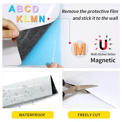 Magnetic Whiteboard Contact Paper 24" x 48" Peel and Stick Dry Erase White Board for Wall Self-Adhesive Decal Wallpaper Sticker for Office, Home, with Marker, Eraser and Magnet