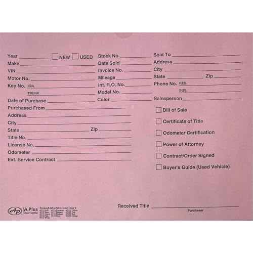 A Plus Paper Printed Vehicle Dealer Envelopes 9x12 Deal Jackets (100 Shrink Wrapped) (Pink))