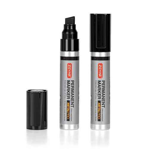 ZEYAR Jumbo Permanent Markers, Chisel Tip, Aluminum Barrel, Thick, Large, Wide Tip (2 Black)