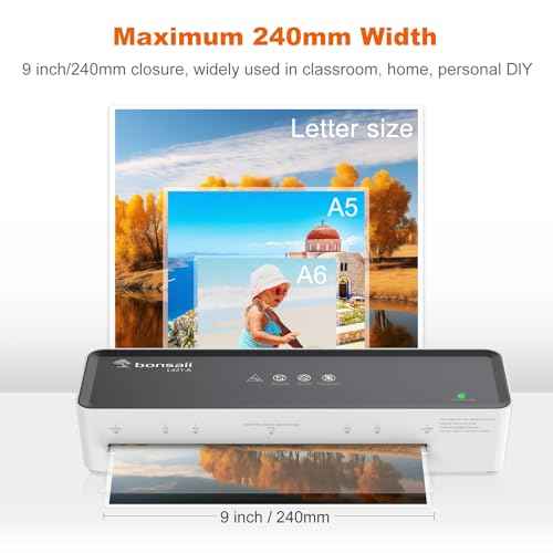 Bonsaii Laminator Machine with 5 Laminating Sheets, 9 Inch Thermal Laminating Machine for Doc/Posters/Photos, Compact Laminator for Home Office School, L421-Grey