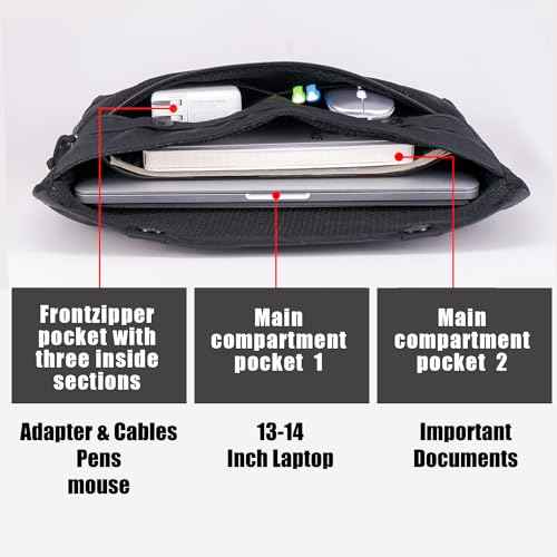 Rough Enough 14 Inch Laptop Sleeve Case Tablet Bag for Men with Tactical Molle Function for Travel Outdoor Adventures Weather Resistant Cordura Black