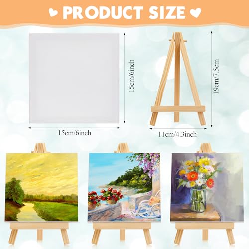 Mimorou 32 Pack 6 x 6 Inch Mini Canvases with Easel Sets Operation Christmas Items Gifts for Painting Small Art Stretched Canvases Panels Pack with Wood Display Easel for Kids Classroom Crafts