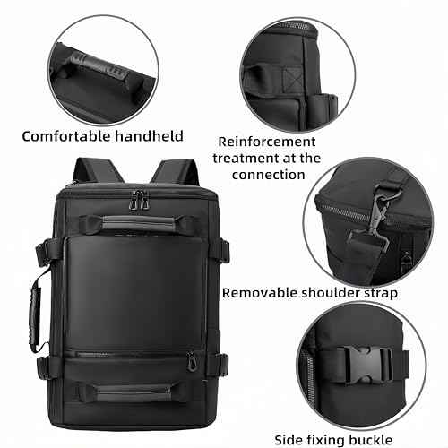 Carry On Backpack Travel Backpack for Men & Women, Durable Convertible Duffle Bag Fit for 16 Inch Laptop for Fitness, Travel (Black)