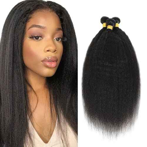 20 22 24 Inch Yaki Straight Bundles Human Hair Bundles #1B Nature Black Kink Straight Bundle Unprocessed Brazilian Virgin Weave Hair 3 Bundle 50 Gram Per Bundle for Woman