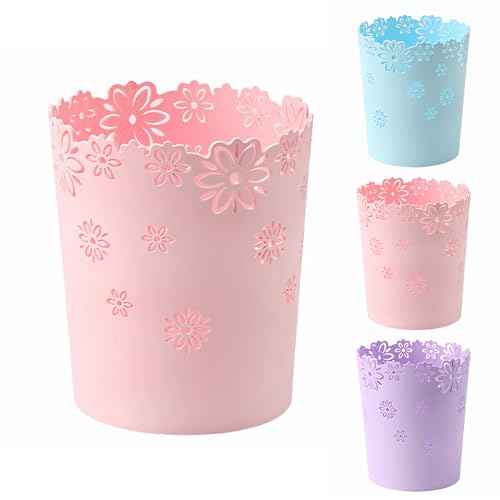 Simple Cute Wastebasket Hollow Flower Shape Plastic Lidless Wastepaper Baskets Trash Can Pink Bathroom Decor 3.6 Gallons Garbage can (Pink, XL)