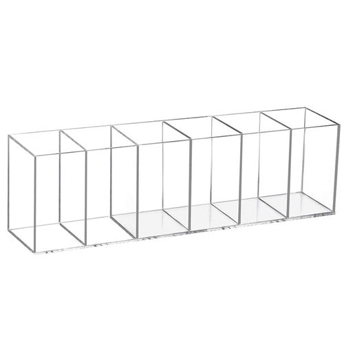 Flytreal Acrylic Pen Holder for Desk, 6 Compartments Clear Pencil Marker Makeup Brush Stationery Organizer for Art Supplies, Desk Accessories, Office Supplies, Vanity, Bathroom, Kitchen