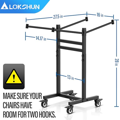 Folding Chair Rack,Chair Cart-Holds 12 Chairs,Compact Folding Chair Storage Rack-Adjustable Height,Sturdy Folding Chair Cart with 4 Locking Wheels and Pull Rope for Home,Office