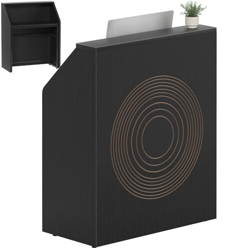 IGERI Small Black Reception Desk with Counter, 31.5in x 15.7in, 43.3in H - Front Desk for Salon/Office (Black)