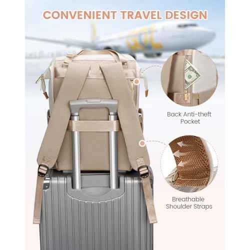 MATEIN Anti Theft Backpack for Women, 15.6 Inch Commute Work Backpack with Theftproof Zippers & RFID Pocket, Water Resistant Fashion Teacher Bag with USB Charging Port for Travel, Beige Khaki
