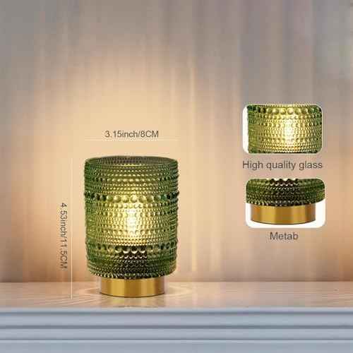 Battery Operated Lamp with Timer, Cordless Table Lamps for Room Decor,Small Table Lamp with LED Bulb, Glass Lamps Beside Table Light for Living Room,Bedroom (Green)