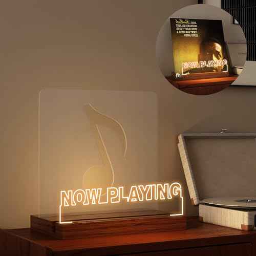 YuanDian Now Playing Vinyl Record Stand, Light up Display Holder for Vinyl Records, Wooden Acrylic Holder with Warm Light for Album Display Storage, Home Desk Decor for Music Lovers