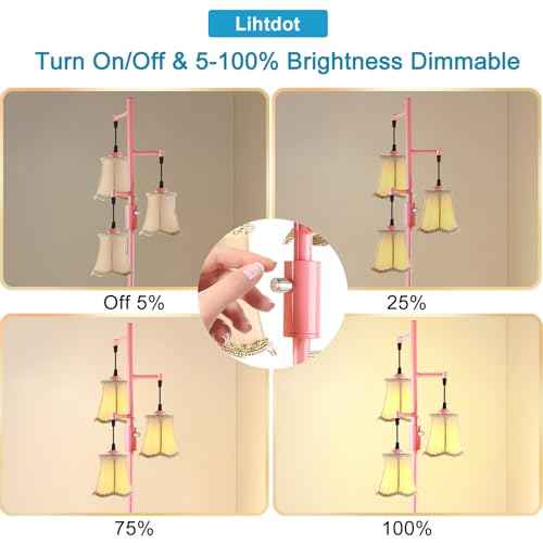 Lightdot 66IN Dimmable Floor Lamp for Living Room, Industrial 3-Light Tree Floor Lamps with LED E26 Bulbs Included, Mid Century Floor Lamp with Fabric Flower Lampshades for Bedroom HOM Office-Pink