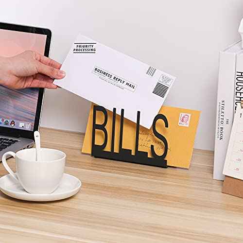 MyGift Black Metal Desktop Mail Sorter Organizer with Bills in Block Cut Out Letter Design