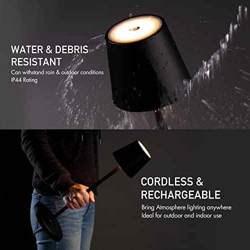 O¡¯Bright Sandy- Cordless LED Floor Lamp for Outdoor/Indoor, Rechargeable, Water Resistant, Dimmable, Carry Light, Adjustable Height Stand Lamp for Patio, Living Room, Bedside, Table Night Lamp, Black