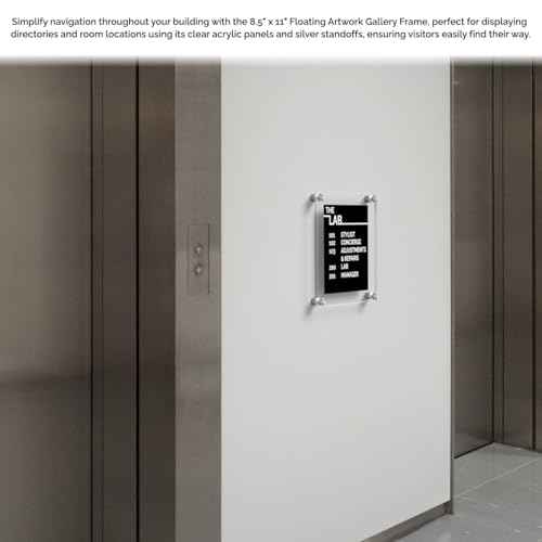 Wall Sign Holder Floating Clear Acrylic Wall Frame Holds 8.5 x 11 with Silver Standoffs Overall Dimensions 11.5" x 14" Peel Protective Film Art Gallery Lobby Directory Office by Marketing Holders