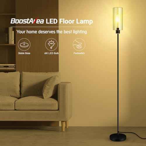 BoostArea Modern Standing Floor Lamp with Seeded Glass Shade, Simple Design, Tall, for Bedroom, Office, Kids Room, Reading