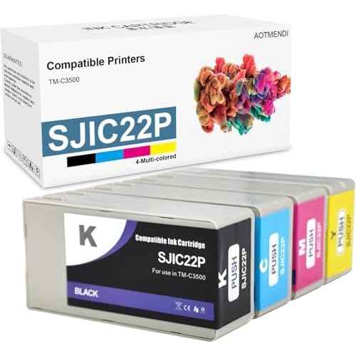 SJIC22P Ink Cartridge Set Replacement for ColorWorks TM-C3500 TMC3500 C3500 C3510 C3520 Printer (4-Pack, Black/Cyan/Magenta/Yellow)